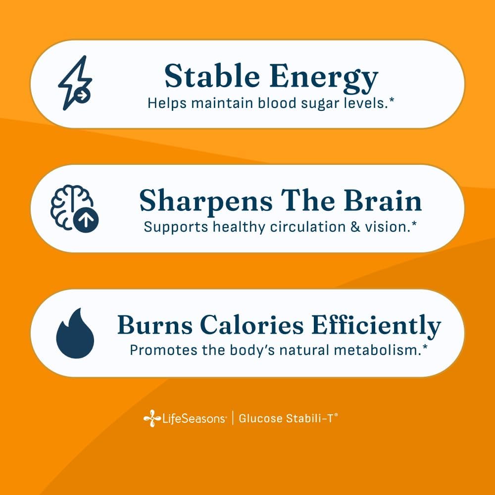 LifeSeasons GS Stabili-T - Suplemento para el Apoyo al Azúcar en Sangre - Circulación y Visión Saludables - con Cromo, Canela, Gymnema, Arándano y Ácido Alfa Lipoico - 90 Cápsulas