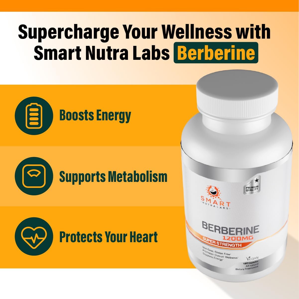 Smart Nutra Labs Premium Berberina HCL 1200mg | 180 Cápsulas Veganas