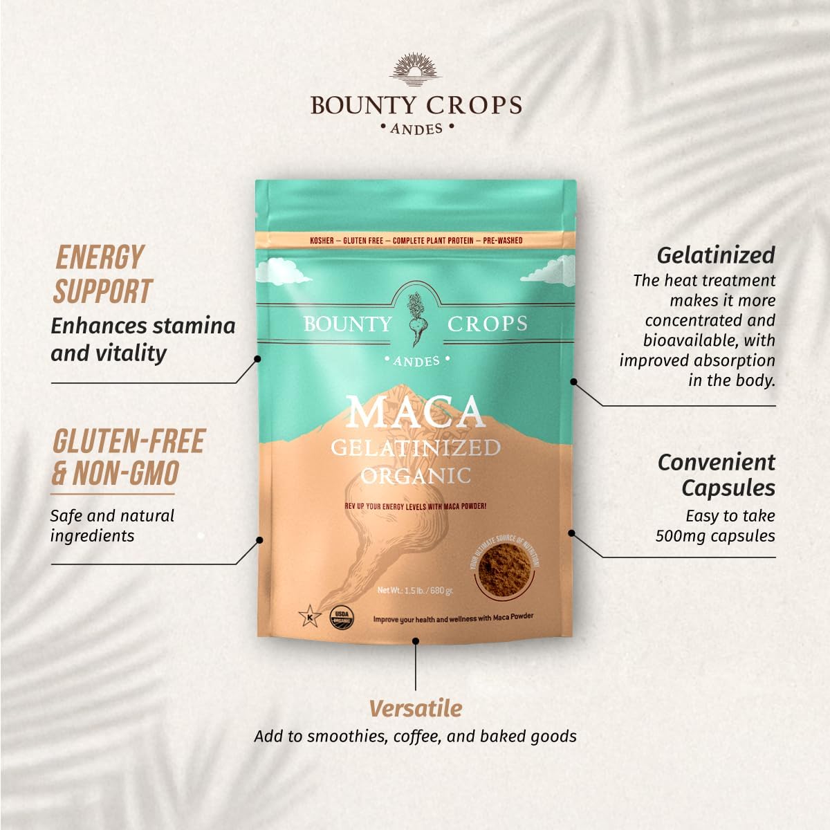 Bounty Crops Organic Maca Powder Gelatinized 24 Oz (680 g)