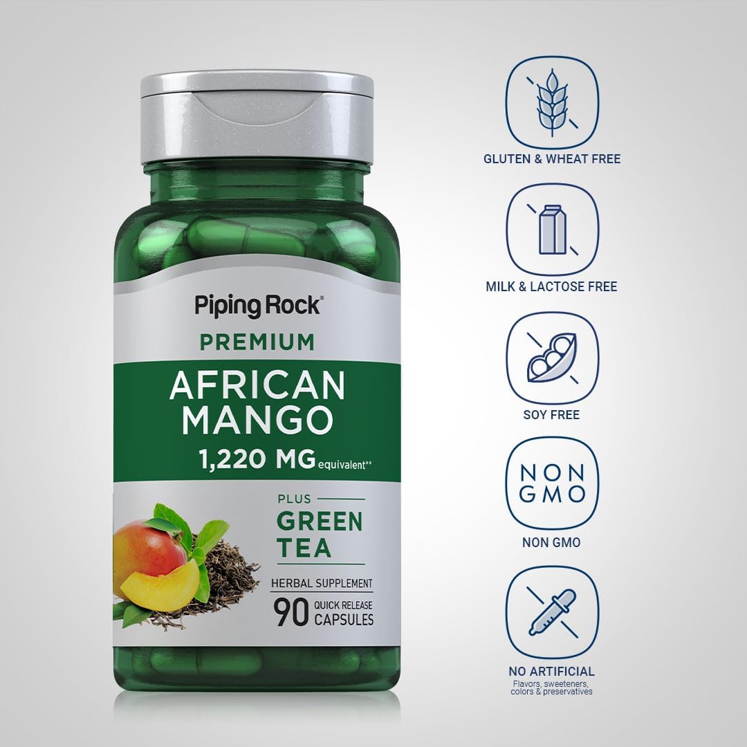 Piping Rock African Mango Seed Extract with Green Tea | 90 Capsules | Extra Strength Supplement | Non-GMO, Gluten-Free