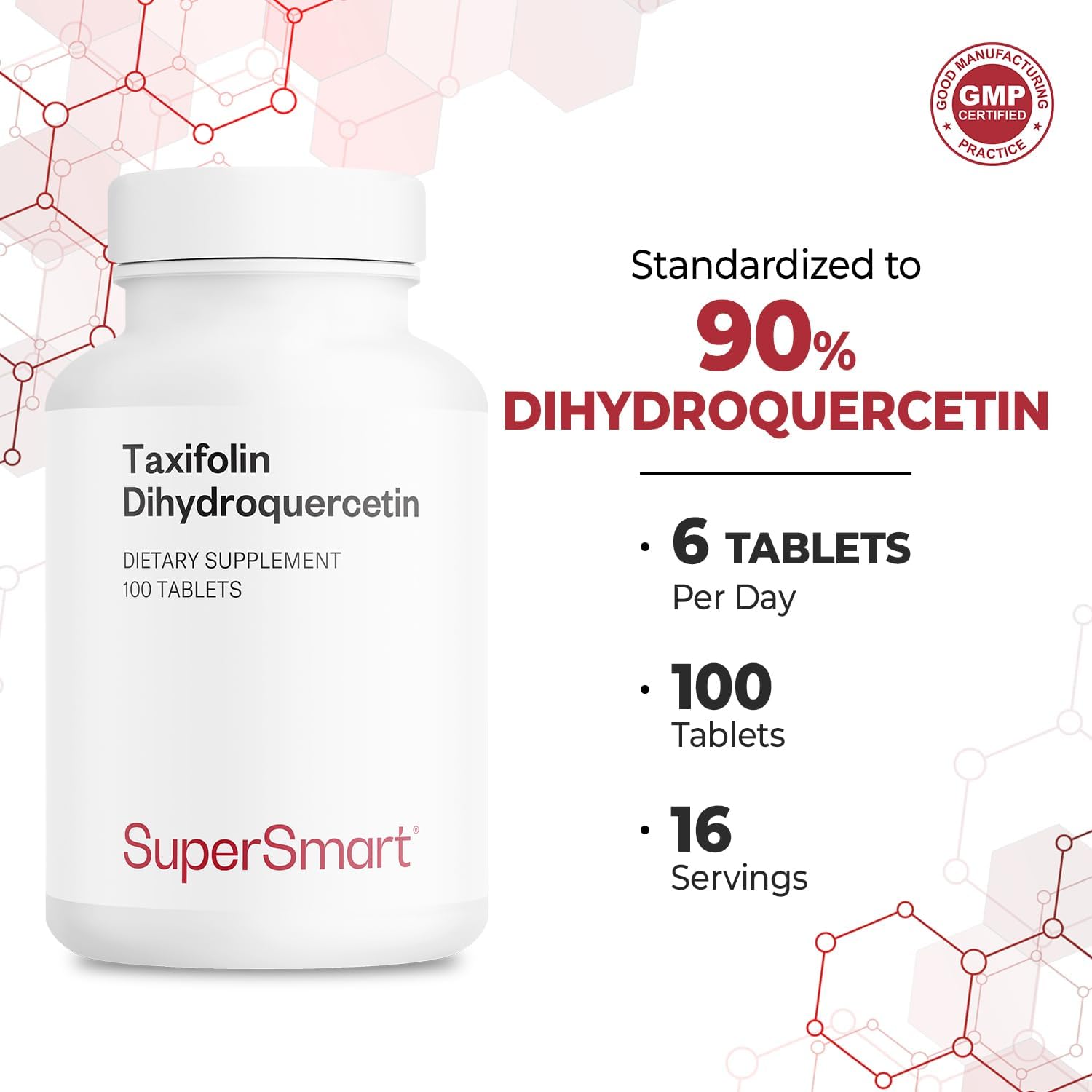 Supersmart - Taxifolin Dihydroquercetin 60mg por Día (90% DHQ) - 100 Comprimidos