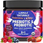 Llama Naturals Probiótico Infantil con Prebiótico, Gominolas Veganas de Fruta Real, Sin Azúcar Añadido, Mixed Berry, 60 Ct