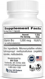 Vitamina B12 Metilcobalamina 1000 mcg - 100 Cápsulas - Bio-Tech Pharmacal