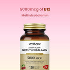 Oppuland Metilcobalamina B12 5000 mcg con Folato - Comprimidos Masticables Sabor Cereza - 120 Unidades
