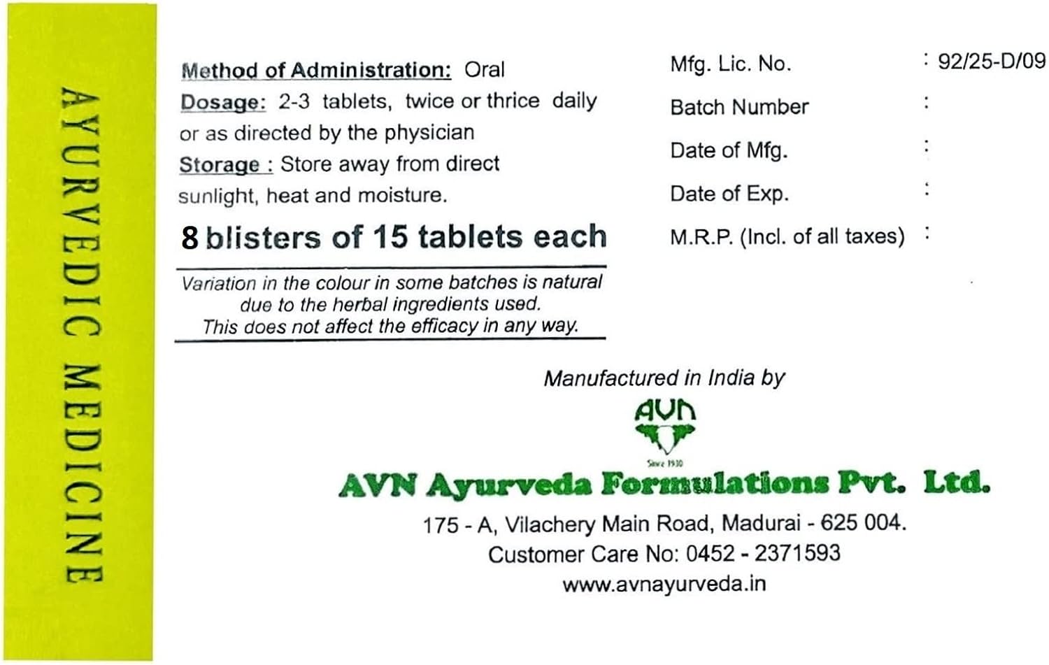 AVN Norbepee Ayurvedic Tablets - An Ayurvedic, Herbal & Natural Formulation (120 Tablets)