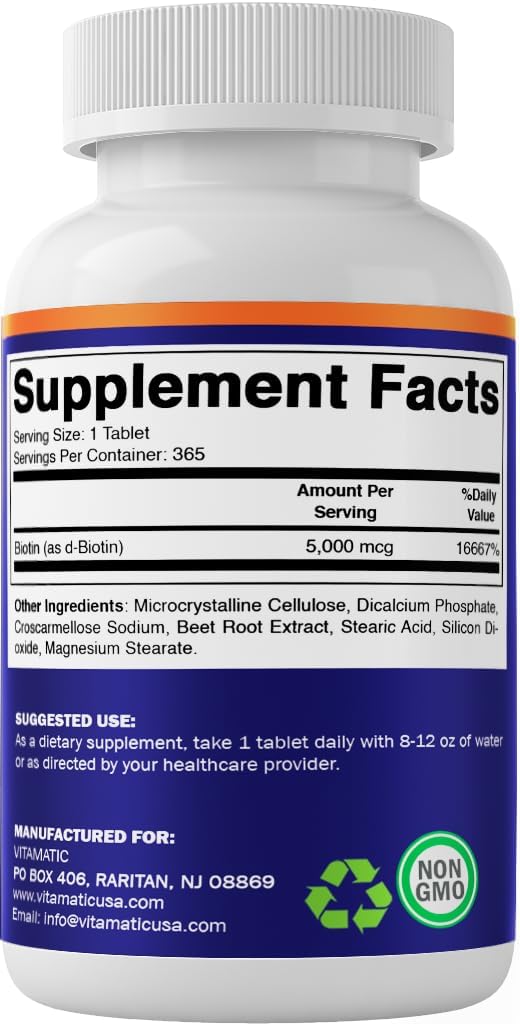 Vitamatic Biotina 5000 mcg (5 mg) - 365 Comprimidos Veganos - Vitamina B7