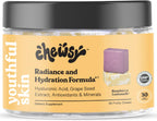 Chewsy Youthful Skin - Gomitas de vitaminas para una piel radiante e hidratada, con ácido hialurónico, extracto de semilla de uva, antioxidantes y minerales, sabor frambuesa limón (envase de 6 días)