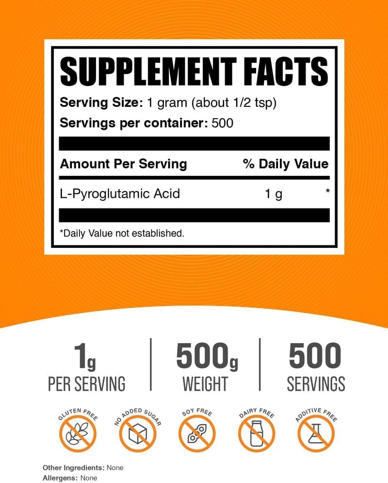L-Ácido Piroglutámico en Polvo - 500g - BulkSupplements