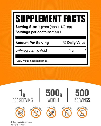 L-Ácido Piroglutámico en Polvo - 500g - BulkSupplements – Image 2