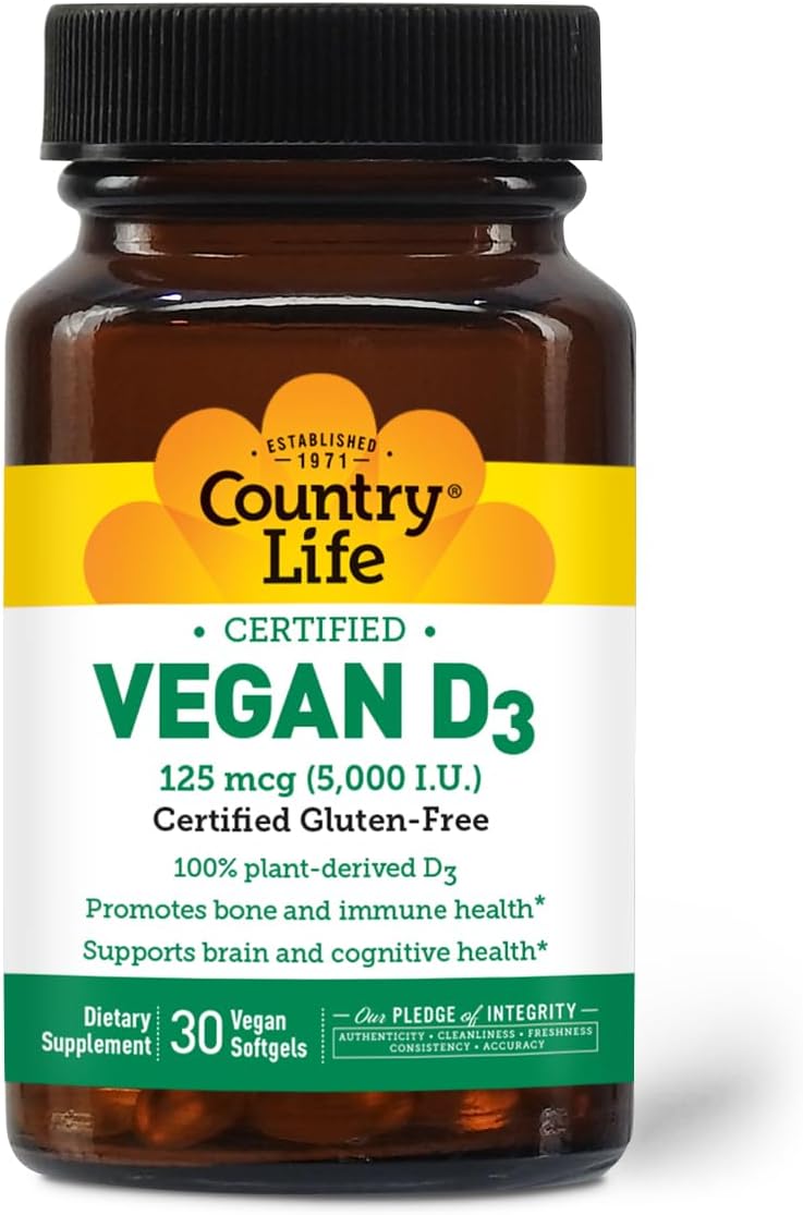 Country Life Vitamina D3 Vegana 5000 UI – 30 Cápsulas Blandas