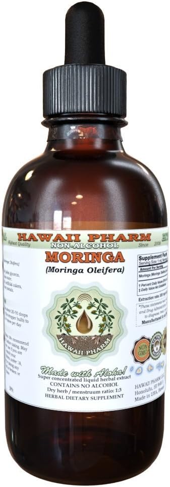 Extracto Líquido de Moringa sin Alcohol de Hawaii Pharm, Moringa (Moringa Oleifera) Glicerita de Hoja, Suplemento Natural, 60 ml