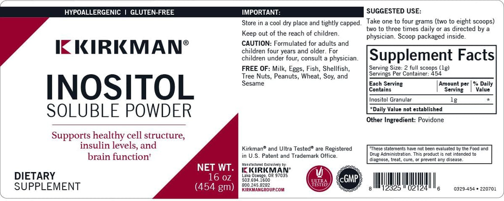 Kirkman Inositol Pure Soluble Powder - Hipoalergénico | 454 g