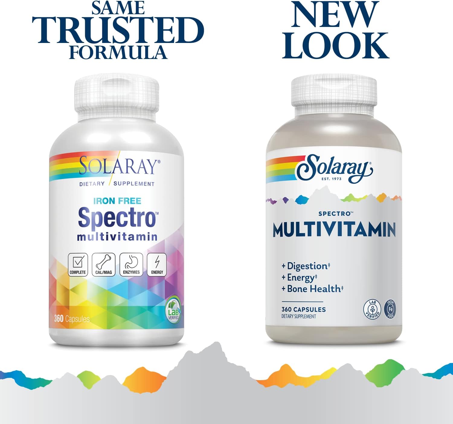 Solaray Spectro Multivitamínico Sin Hierro - Complejo con Calcio, Magnesio y Enzimas Digestivas, 360 Cápsulas