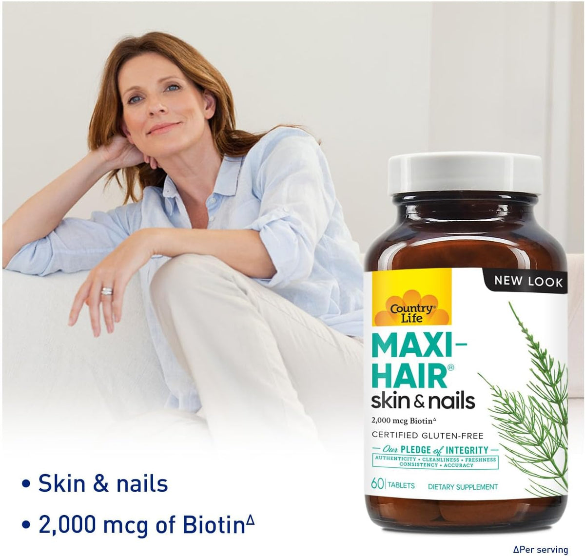 Country Life Maxi-Hair - Biotina 2000mcg con – La biotina contribuye al mantenimiento del cabello en condiciones – Image 3