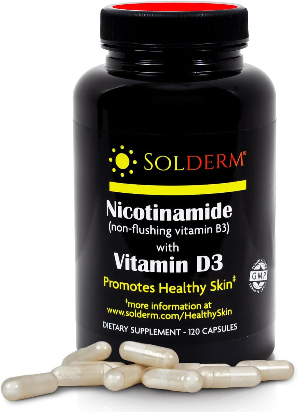 Solderm Nicotinamida y Vitamina D3 - Suplemento sin efecto rubor, 60 cápsulas, 500mg