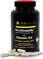 Solderm Nicotinamida y Vitamina D3 - Suplemento sin efecto rubor, 60 cápsulas, 500mg