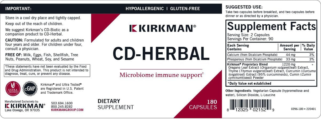 Kirkman CD-Herbal - Hipoalergénico - 180 Cápsulas Vegetales