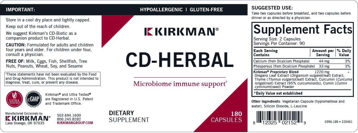 Kirkman CD-Herbal - Hipoalergénico - 180 Cápsulas Vegetales