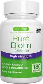 Igennus Clean Biotin 10.000 mcg - 180 Cápsulas Veganas de Alta Potencia