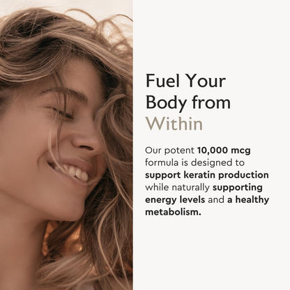 Alaya Biotina 10,000 mcg para Cabello, Piel – La biotina contribuye al funcionamiento normal del sistema nervioso. – Image 2