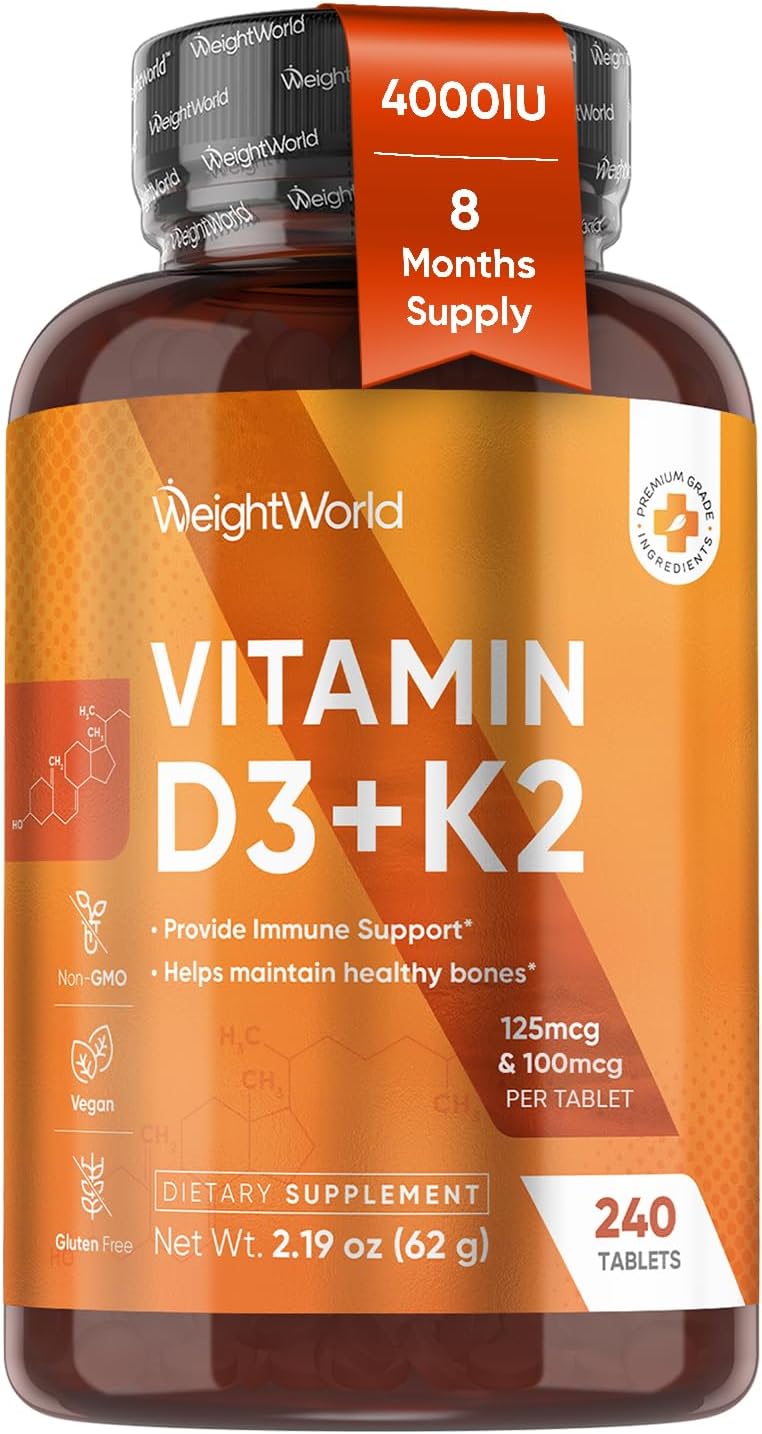 WeightWorld Vitamina D3 4000 UI + K2 (MK-7) 125mcg - 240 Comprimidos Veganos