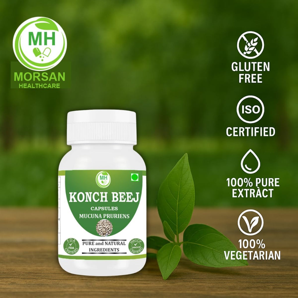 Morsan Kaunch (Konch) Beej Cápsulas – Mucuna pruriens 500 mg – 240 Cápsulas Veganas (Paquete de 4)