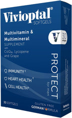 Vivioptal para Hombres, 30 Cápsulas, CoQ10, Licopeno y Resveratrol, Multivitamínico y Multimineral, Sin Gluten, Fórmula Alemana