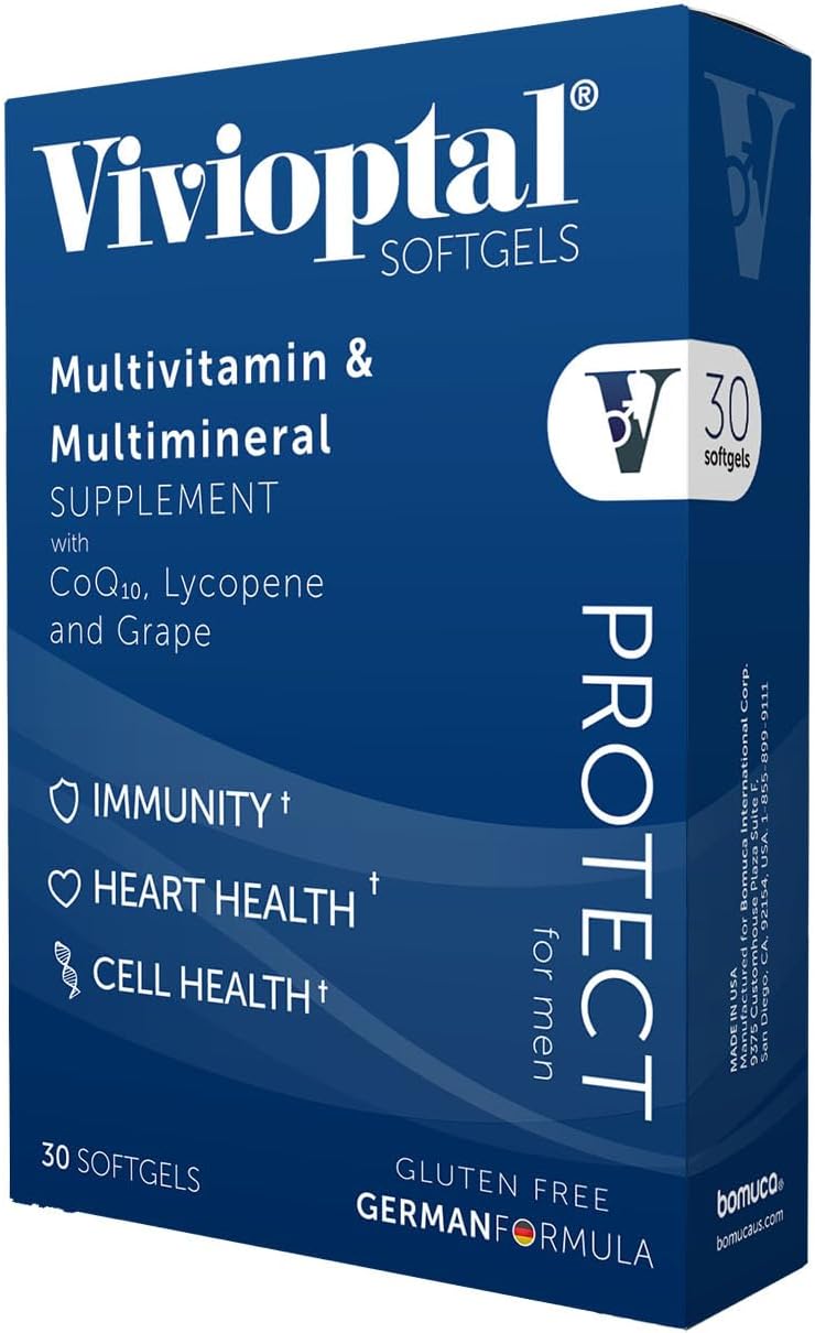 Vivioptal para Hombres, 30 Cápsulas, CoQ10, Licopeno y Resveratrol, Multivitamínico y Multimineral, Sin Gluten, Fórmula Alemana