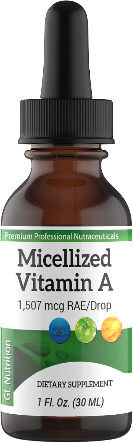 Micellized Vitamin A Drops - Liquid Supplement with Palmitate and Beta-Carotene - 1507 mcg RAE (5025 IU) per drop - 30 ml