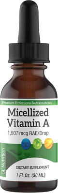Micellized Vitamin A Drops - Liquid Supplement with Palmitate and Beta-Carotene - 1507 mcg RAE (5025 IU) per drop - 30 ml
