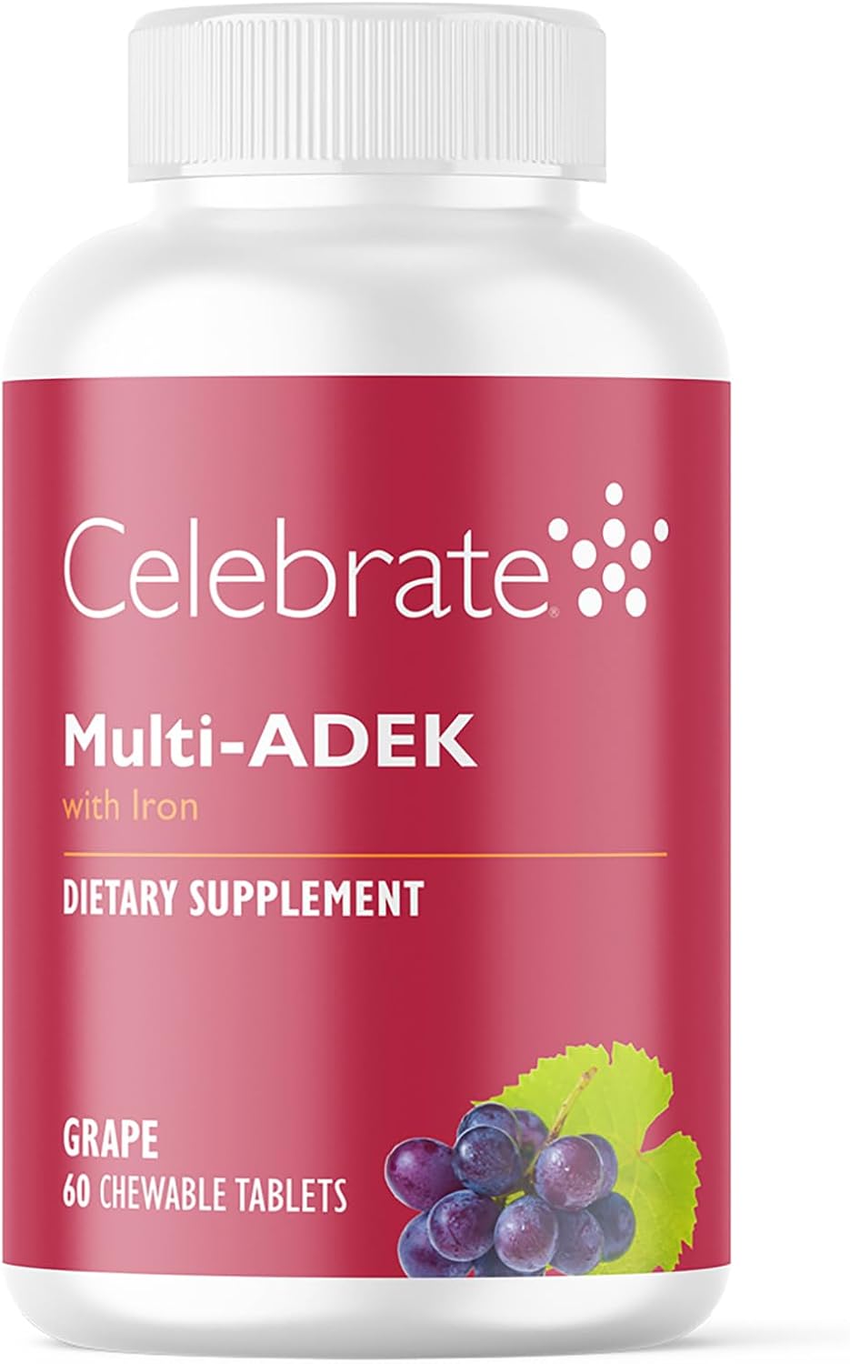 Celebrate Vitamins Multi ADEK Masticable con Hierro 60mg - Multivitamínico Diario para Cirugía Bariátrica - Sabor Uva (60 Comprimidos)
