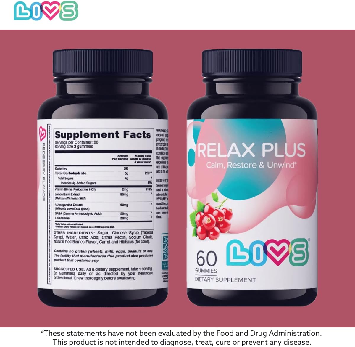 LIVS Relax Plus Gummies – Gominolas de apoyo para el estrés y la calma (60 unidades)