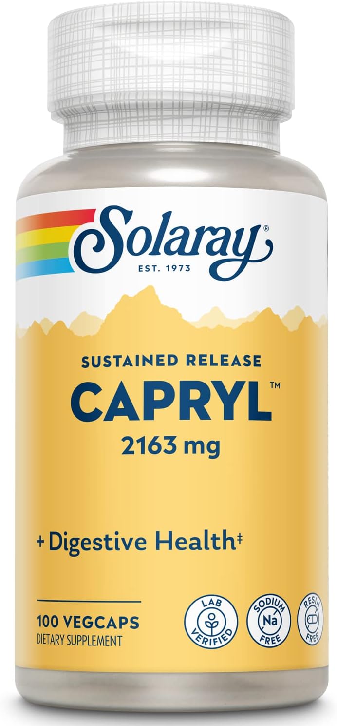 Solaray Capryl - Ácido Caprílico con Calcio, Magnesio y Zinc, 100 Cápsulas