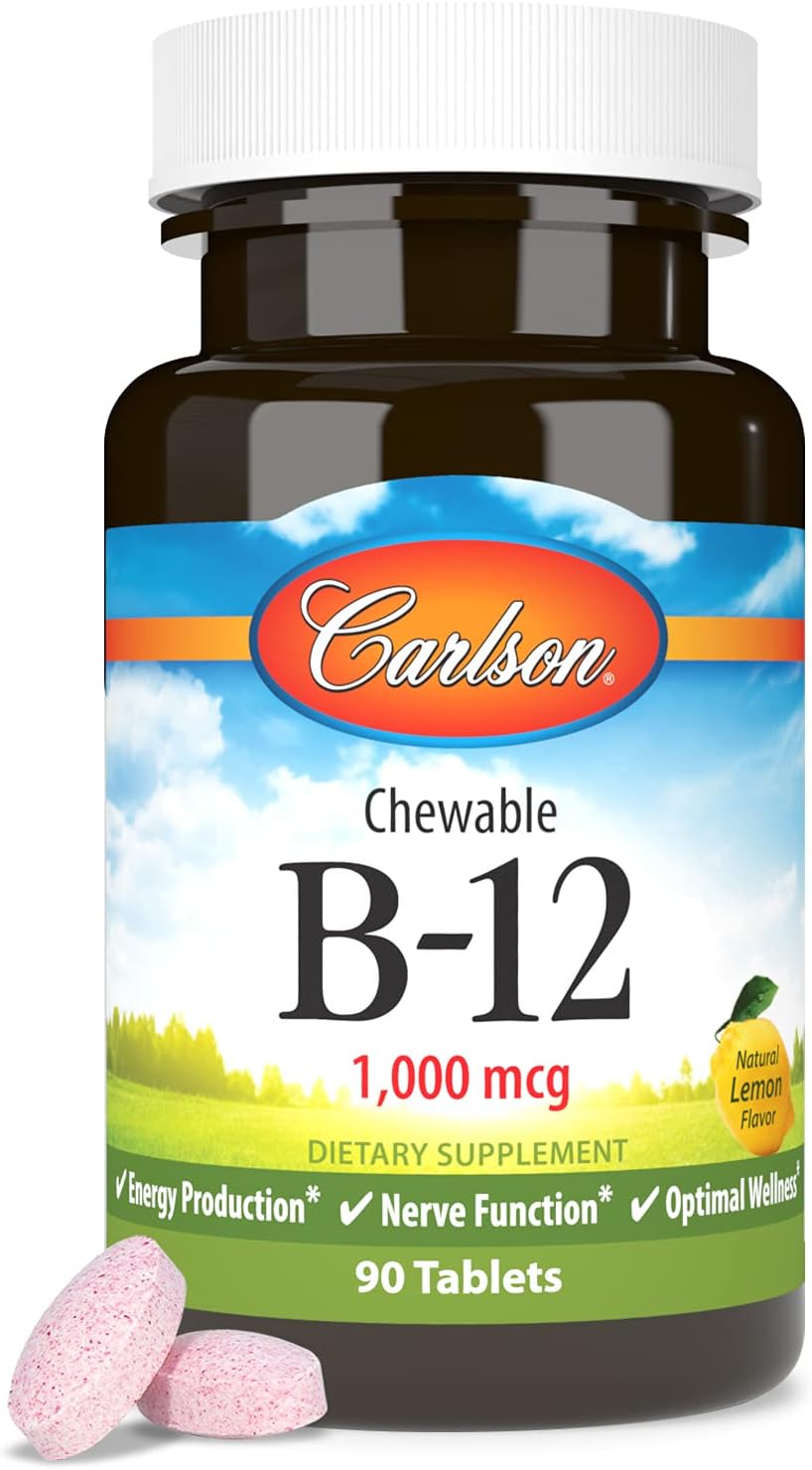 Carlson - B12 Masticable, 1000 mcg, Sabor Limón, 90 Comprimidos