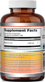 Amazing Formulas Berberina 1000mg por Dosis - 360 Cápsulas | No OGM, Sin Gluten