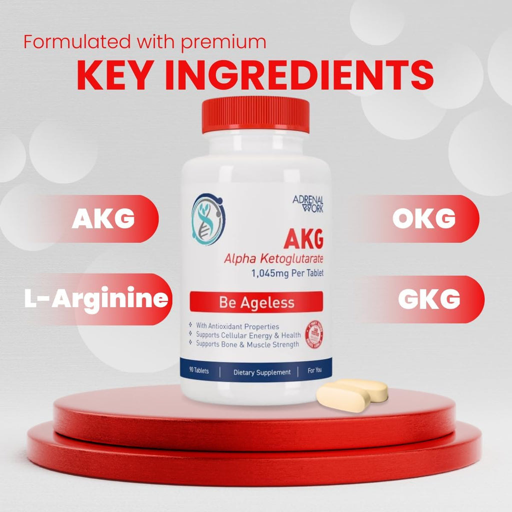 Adrenalwork L-Arginina 1000 mg + AKG Alfa-Cetoglutarato - Suplemento Pre-Entreno para Energía, Flujo Sanguíneo y Recuperación Muscular - con L-Tirosina, Vitaminas y Minerales - 180 Cápsulas, 90 Días