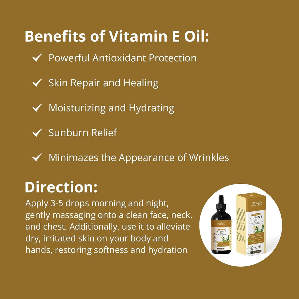 Aceite de Vitamina E Orgánico AEKONIK - Puro para Cuidado Corporal y Facial - 118 ml