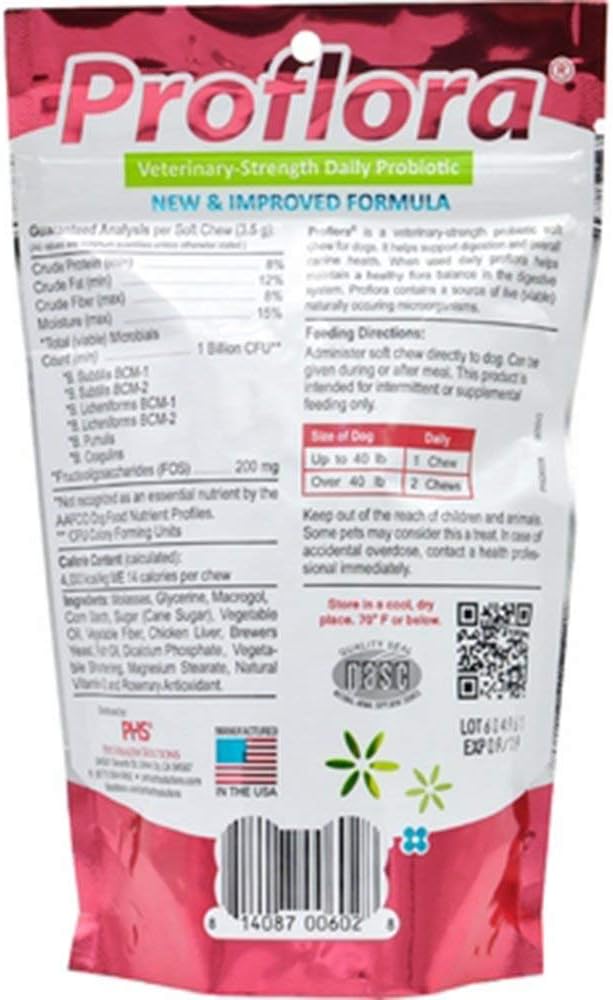 Proflora Probióticos para Perros - Apoyo Digestivo e Inmunitario, 60 Masticables Blandos