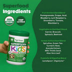 Feel Great Super Greens en Polvo Orgánico USDA para Niños, Sabor Chocolate, Suplemento de Frutas y Verduras con Probióticos y Enzimas Digestivas, 60 Días