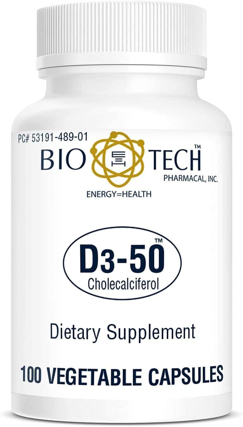 Bio-Tech Pharmacal D3-50 50,000 IU - 100 Cápsulas Vegetales - Suplemento de Vitamina D3