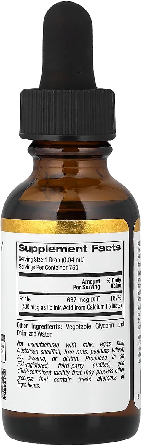 Ácido Folínico, Forma Bioactiva de Folato de Folinato de Calcio, Sin Alcohol, 30 ml