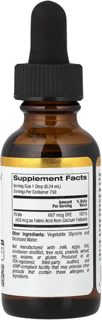 Ácido Folínico, Forma Bioactiva de Folato de Folinato de Calcio, Sin Alcohol, 30 ml