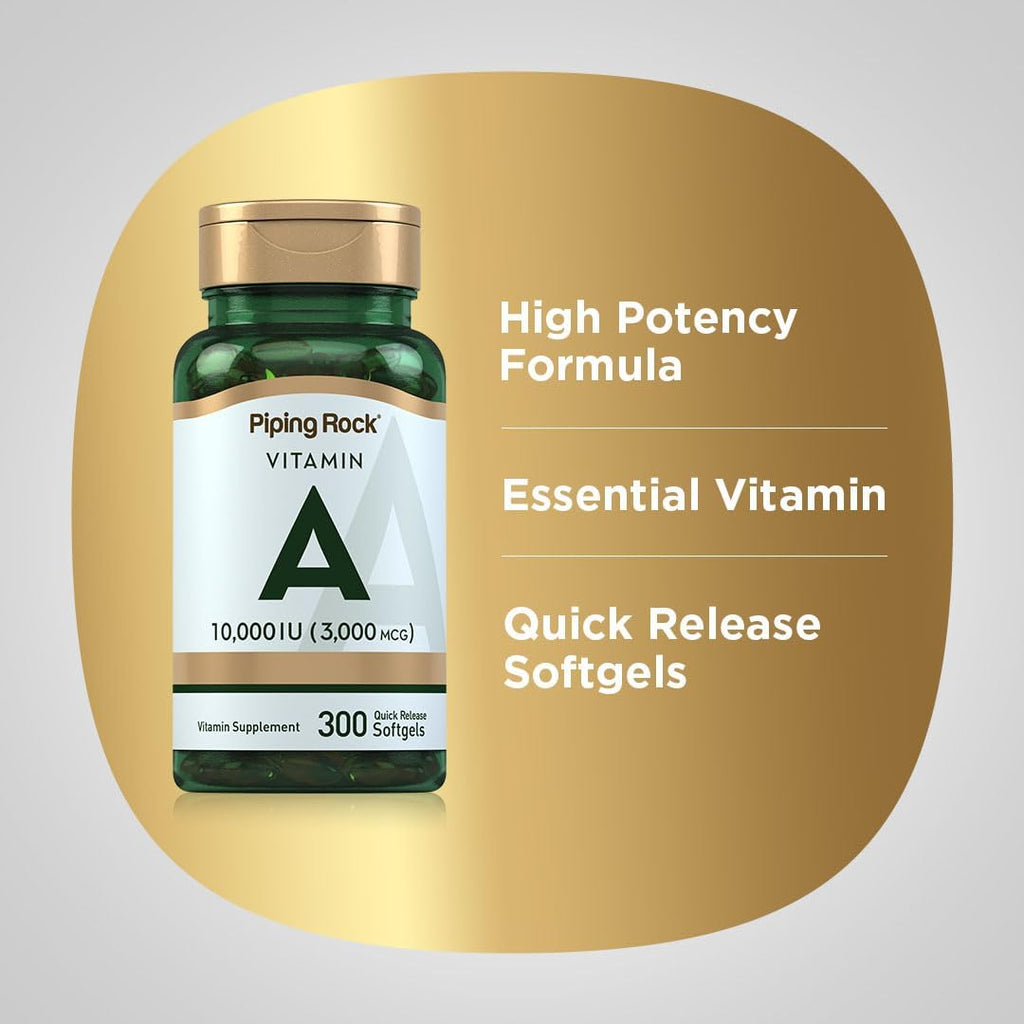 Piping Rock Vitamina A 10000 UI Softgels | 300 unidades | Suplemento No-GMO, Sin Gluten