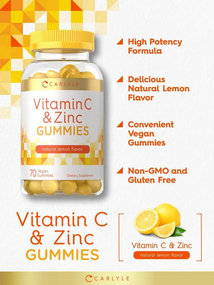 Carlyle Gomitas de Vitamina C y Zinc, 70 unidades, Sabor Limón, Suplemento Vegano, Sin OGM y Sin Gluten – Image 7