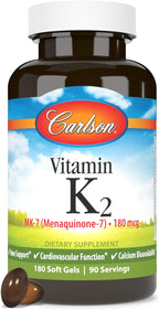 Carlson – Vitamina K2 MK-7 (Menaquinona), 180 mcg, Apoyo Óseo, 180 Cápsulas Blandas