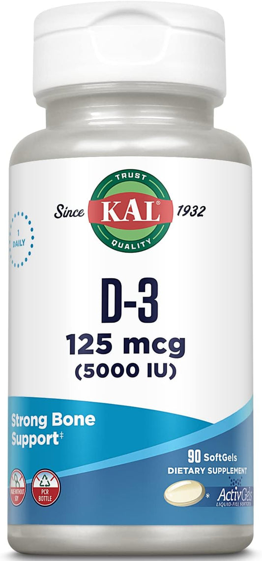 KAL Vitamina D3 5000 UI (125 mcg) - 90 Softgels - Complemento Alimenticio