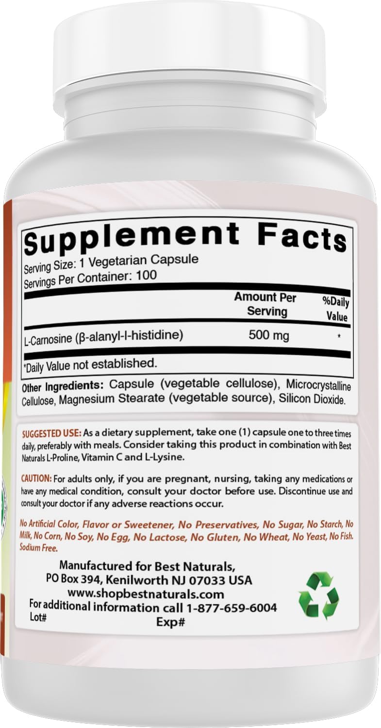 Best Naturals L-Carnosine 500 mg 100 Vcaps