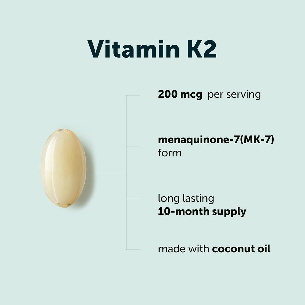 Micro Ingredients Vitamina K2 MK-7 200 mcg, 300 Cápsulas Blandas con Aceite de Coco
