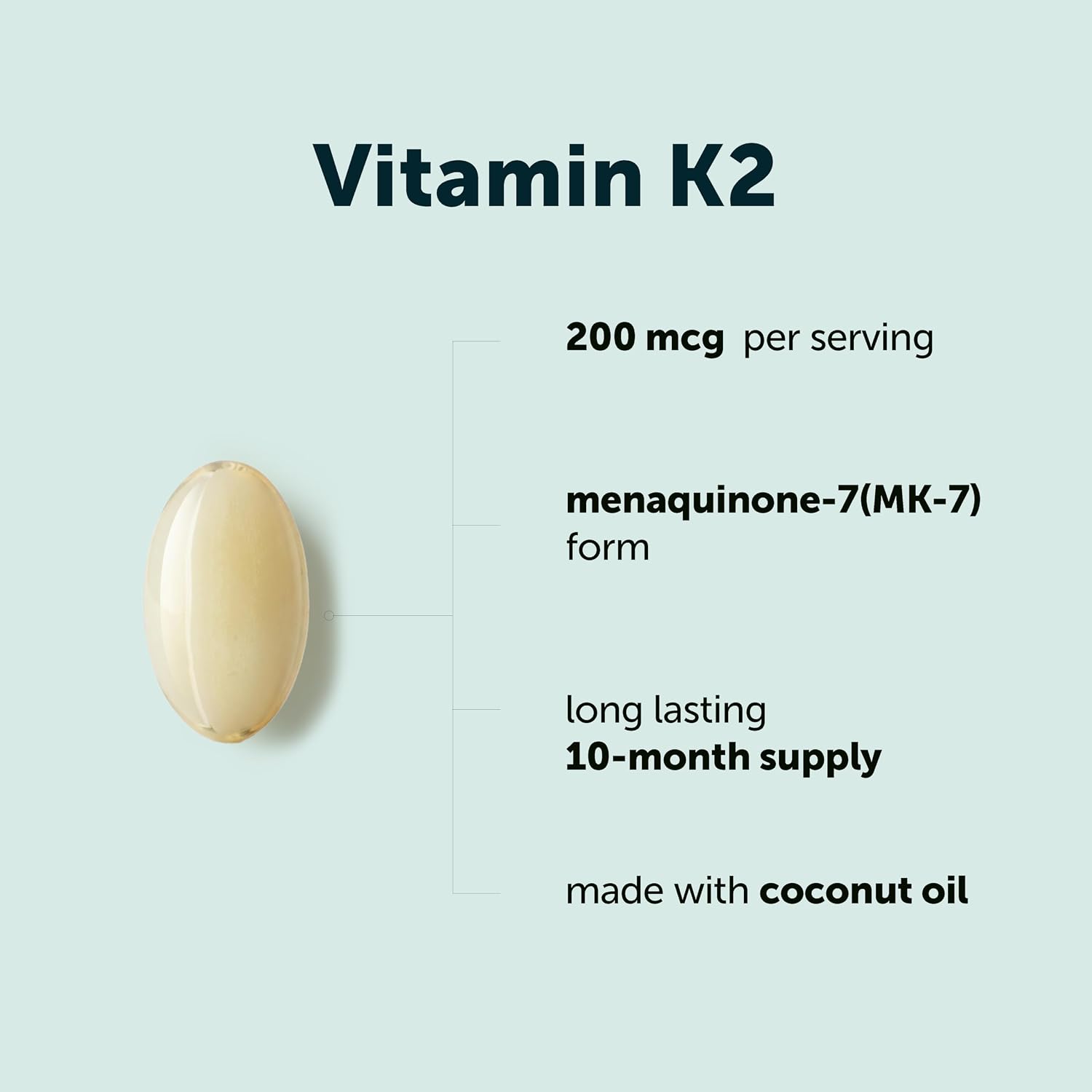 Micro Ingredients Vitamina K2 MK-7 200 mcg, 300 Cápsulas Blandas con Aceite de Coco