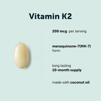 Micro Ingredients Vitamina K2 MK-7 200 mcg, 300 Cápsulas Blandas con Aceite de Coco – Image 3